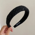 Handmade black sequin padded headband with knitted texture for a voluminous hair look - Black Sequin Chic Style