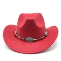 Chapeau de cowboy western rouge en suédine avec bande ethnique tissée et boucles métal - M(56-59CM) / Rouge (Simili Daim)