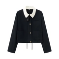 Chaqueta corta negra para mujer con cuello de pana blanco y botones dorados - XS / Negro