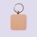 Minimalist square wooden keychain with metal ring for custom engraving and DIY crafts - Beech Square 4cm