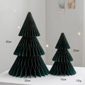 Set of two dark green honeycomb paper Christmas trees with gold glitter edges in 30cm and 20cm - Green Big/Small Set (30cm/20cm)