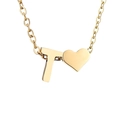 Collana a catena dorata con pendente lettera T e piccolo ciondolo a cuore 3D - Lettera T - Oro