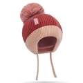 Cappello invernale in maglia per bambini rosso e rosa con un grande pompon soffice - Taglia unica / Rosso Mattone