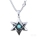 Pendente esagramma vichingo in acciaio inossidabile con pietra turchese blu per uomo e donna - Colore Acciaio Senza Catena (B0302)