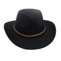Chapeau fedora classique en feutre noir avec une élégante bande en cuir tressé marron - Noir