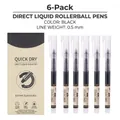 Lot de 6 stylos roller noirs 0.5mm à pointe aiguille avec encre à séchage rapide - 6 Pcs/Boîte / Noir