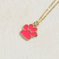 Charming pink enamel cat paw pendant necklace with a delicate golden metal chain - Rose Red