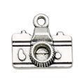 Vintage silver metal camera pendant with rustic finish for DIY jewelry and keychain decor - Camera
