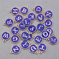 Blue enamel and gold metal DIY letter pendant charms for jewelry making crafts - Alphabet Set (DY147) / Set of 26 / KC Gold Deep Royal Blue Enamel