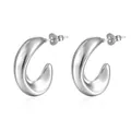 Detailed view of polished silver C-shaped hoop earrings with butterfly back closures - Irregular C-Shape (MS-018) / Steel