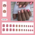 Uñas postizas cuadradas cortas rosa Barbie y nude con toques de purpurina plata - W1407 Barbie Rosa Amarillo (Tipo de Pegamento)