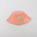 Pink cotton fisherman sun hat for girls with a green bow and woven handmade label - CM8006 Embroidery Bow Series / Pink