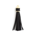 Classic black PU leather tassel keychain featuring a polished golden metal ring fastener - Basic Ring Style / Black