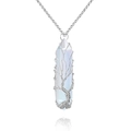 Detailed craftsmanship of wire-wrapped tree of life opalite pendant on silver chain - Wire Wrapped Opalite + Metal Chain