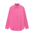 Women's rose pink long sleeve button-down shirt with pleated texture and spread collar - XS / Bright Pink
