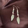 Leaf pendant earrings with white and green beads on a retro brown velvet background - Silver-Green Leaves (7#)