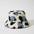Cappello bucket in calda lana di agnello con stampa mucca per l'inverno unisex - M (56-58cm) / Cane blu