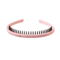 Pink fabric crystal beaded headband with inner black plastic teeth for secure grip - 127 Solid-Pink