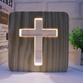 Creative 3D cross wooden night light with warm LED hollow carving and wood grain texture - Cross/15cm