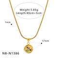Detail view of a gold necklace pendant with colorful cubic zirconia and dimension specs - Round Pendant Necklace (NB-N1386)