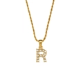 Golden rope chain necklace featuring a crystal paved letter R pendant for women - Letter R