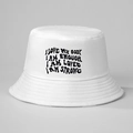 White cotton bucket hat featuring black embroidered Body Positivity quotes for sun protection - One Size / White