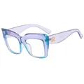 Chic purple to blue gradient oversized square glasses frames with gold metal details - Translucent Blue Purple