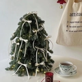 Mini PE artificial Christmas tree with warm LED lights and white bows for desktop decoration - 40CM White Bow Set (With Lights/Glue)