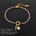 Elegant 14K gold plated stainless steel bracelet with letter P and rhinestone charms - Letter P