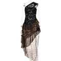 Sexy maxi-jurk met luipaardprint, zwart kant en onregelmatige ruches aan de zoom - M / Luipaardprint