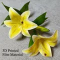 3D printed film material artificial lily flower in yellow and white with green leaves - Yellow Lily