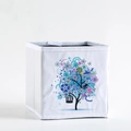 White fabric storage box featuring colorful tree diamond painting pattern on front - Style SNX-12