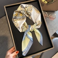 Green silk square scarf with baroque floral and butterfly print in a luxury gift box - 70*70cm / 30112-Blue Baroque Style