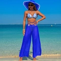 Three-piece blue tie-dye bikini set with matching mesh high-waist wide-leg beach pants - S / Top And Bottom / Blue Polka Dot & Blue Set