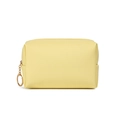 Waterproof pale yellow textured PU leather makeup bag with gold zipper and chain pull - Bright yellow