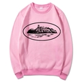 Pink crewneck sweatshirt with central landscape silhouette and long sleeves for men - Pink (Vintage Style)