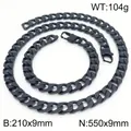 Matte black stainless steel Cuban link necklace and bracelet set for men, 9mm width - Necklace 55cm + Bracelet 21cm (KS220791-Z)