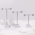 Three-piece silver metal earring stand set with transparent acrylic bases for display - Transparent 3-Piece Set