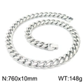 Polished silver stainless steel Cuban link chain necklace for men, 10mm width variant - 760mm x 10mm (KN225379-Z)