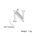 Silver letter N stainless steel pendant with crystal inlay, size 15.7x13.6mm, 1.4g - Letter N