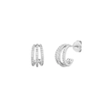 Elegante zilveren C-vormige oorbellen met drie rijen micro-pave zirkonia stenen - Zilver