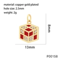 Exquisite gold-plated copper hex pendant with red cube pattern and micro-pave zircons - P00158-Red Hollow Cube