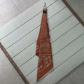 Orange nautical bandanna with anchor print, leather ring and metal carabiner hook - With Leather Loop Metal Buckle / Orange
