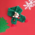 Green plush Christmas scarf for kids featuring a cute brown reindeer and red pom-poms - Fox (Green)