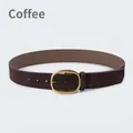 Ceinture femme en cuir suédé marron café avec boucle ovale dorée vintage - Café