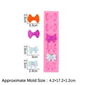 Pink silicone bow mold for fondant and clay DIY, 4.2x17.2cm with six styles - 1# 6-Cavity Strip Bowknot / Pink