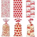 Valentine transparent gift bags with red hearts and I Love You prints with ties - No.1 Mix 3 Patterns