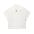 Short sleeve zip-up collar crop shirt for women in white knitted fabric, modern minimalist style - XS / Tops / White