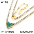 Golden titanium steel necklace featuring a green striped heart pendant with zircon details - Heart Necklace (KN286416-HR)