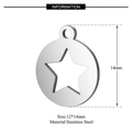 Silver stainless steel hollow star pendant charm 12x14mm for DIY jewelry making - Hollow Pentagram Round